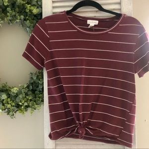 Burgundy Tie-Front Tee
